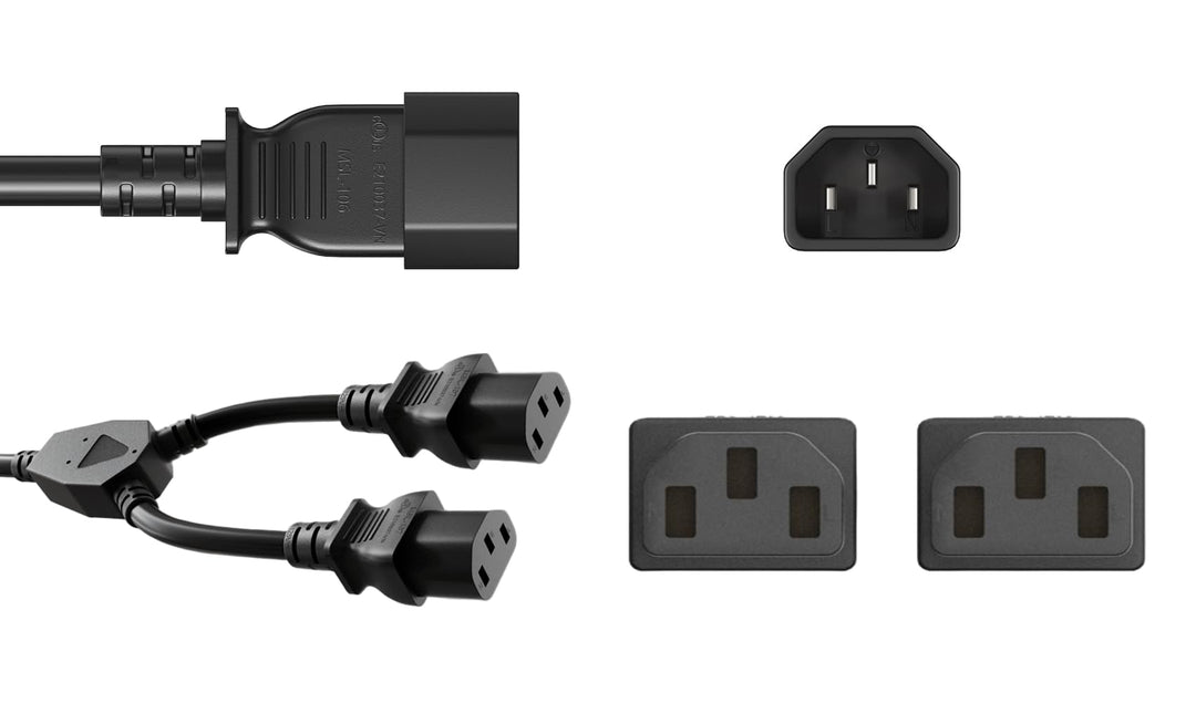 CompuCablePlusUSA.com IEC 60320 C14 to IEC 60320 C13 x 2 Y-Splitter Power Cord - Black.