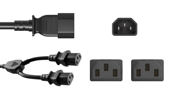 CompuCablePlusUSA.com IEC 60320 C14 to IEC 60320 C13 x 2 Y-Splitter Power Cord - Black.