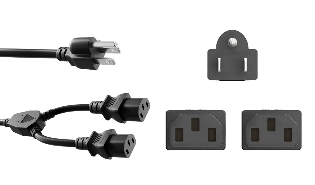 CompuCablePlusUSA.com NEMA 5-15P to IEC 60320 C13 x 2 Y-Splitter Power Cord - 18AWG, Black.