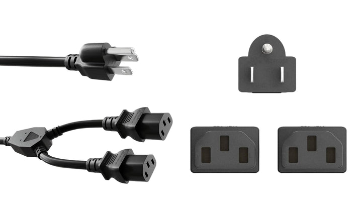 CompuCablePlusUSA.com NEMA 5-15P to IEC 60320 C13 x 2 Y-Splitter Power Cord - 18AWG, Black.