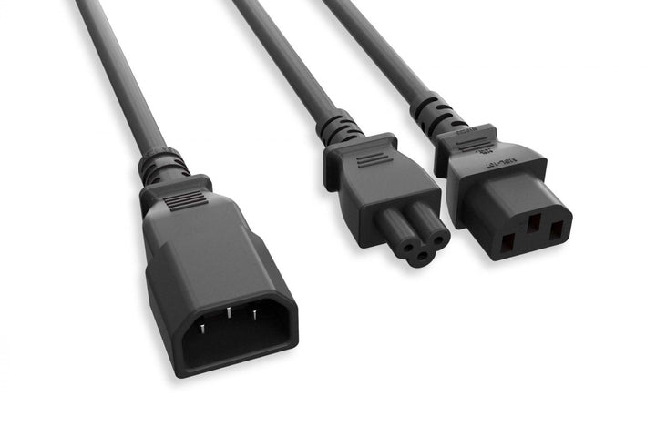 CompuCablePlusUSA.com IEC 60320-C14 to C13 & C5 Y-Splitter Power Cord, 18AWG, Black Color.