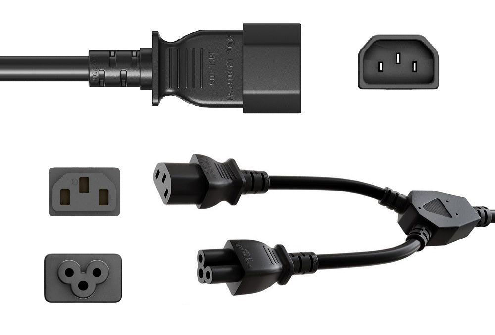 CompuCablePlusUSA.com IEC 60320-C14 to C13 & C5 Y-Splitter Power Cord, 18AWG, Black Color.
