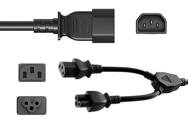 CompuCablePlusUSA.com IEC 60320-C14 to C13 & C5 Y-Splitter Power Cord, 18AWG, Black Color.