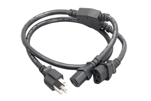 CompuCablePlusUSA.com NEMA 5-15P to IEC 60320 C13 x 2 Y-Splitter Power Cord - Black, 3/6/10 Feet