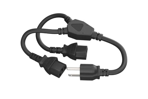 CompuCablePlusUSA.com NEMA 5-15P to IEC 60320 C13 x 2 Y-Splitter Power Cord - Black, 3/6/10 Feet