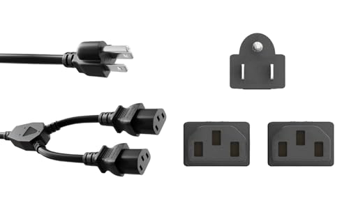 CompuCablePlusUSA.com NEMA 5-15P to IEC 60320 C13 x 2 Y-Splitter Power Cord - Black, 3/6/10 Feet