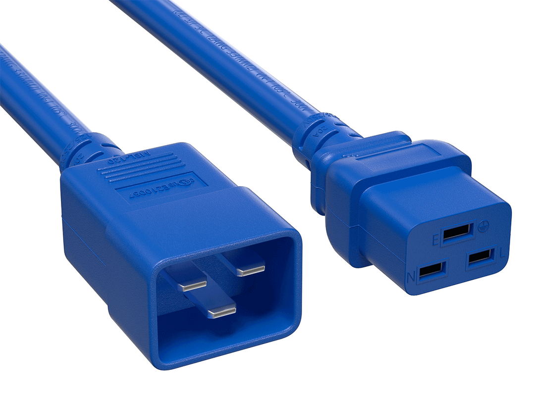 CompuCablePlusUSA IEC 60320 C20 to C19 Heavy Duty Extension Jumper Cord Blue Color.