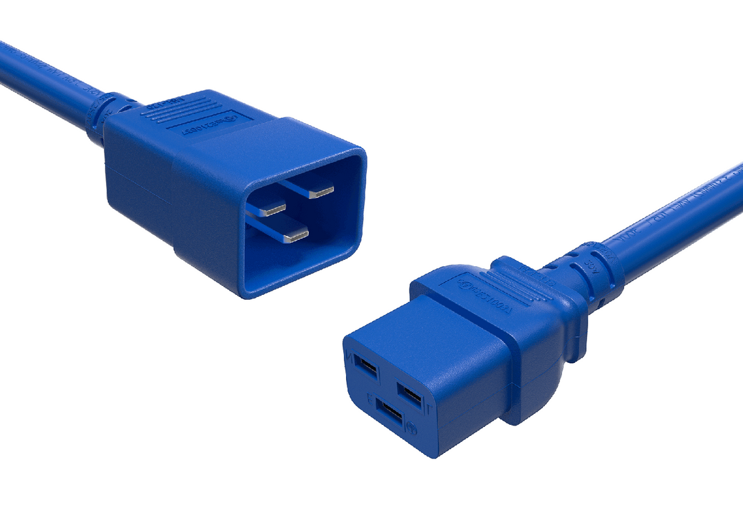 CompuCablePlusUSA IEC 60320 C20 to C19 Heavy Duty Extension Jumper Cord Blue Color.