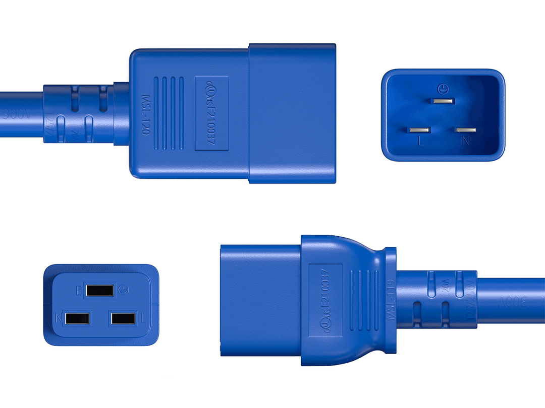 CompuCablePlusUSA IEC 60320 C20 to C19 Heavy Duty Extension Jumper Cord Blue Color.