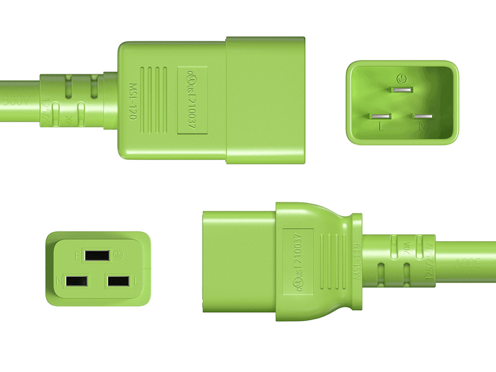 CompuCablePlusUSA IEC 60320 C20 to C19 Heavy Duty Extension Jumper Cord Green Color.