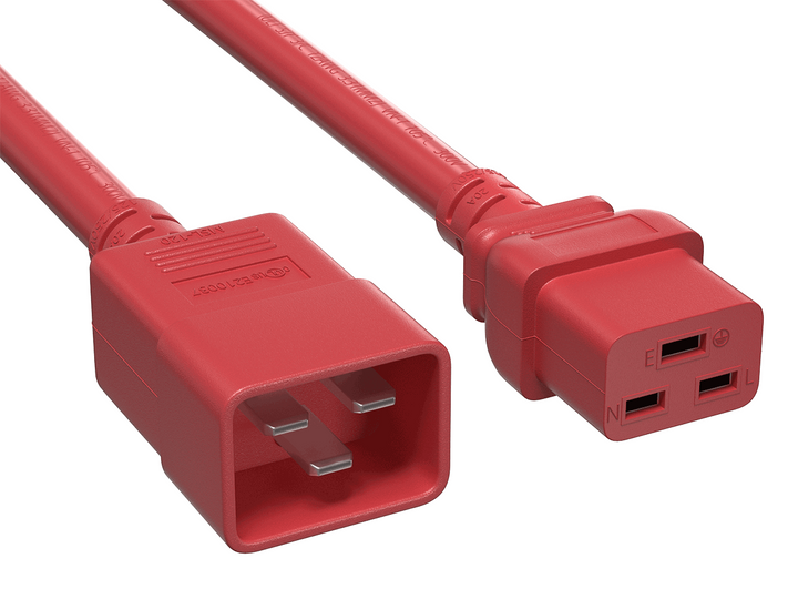 CompuCablePlusUSA IEC 60320 C20 to C19 Heavy Duty Extension Jumper Cord Red Color.