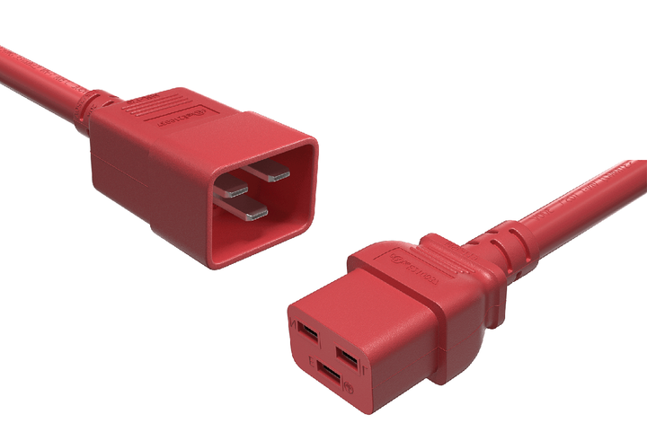 CompuCablePlusUSA IEC 60320 C20 to C19 Heavy Duty Extension Jumper Cord Red Color.