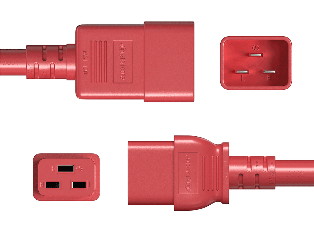 CompuCablePlusUSA IEC 60320 C20 to C19 Heavy Duty Extension Jumper Cord Red Color.