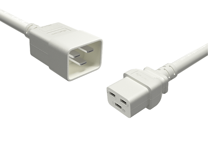 CompuCablePlusUSA IEC 60320 C20 to C19 Heavy Duty Extension Jumper Cord – 12AWG SJT, 20A/250V, UL Certified, White, 2/3/6/8/10 FT