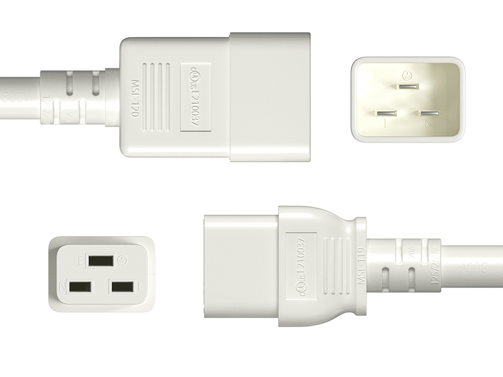 CompuCablePlusUSA IEC 60320 C20 to C19 Heavy Duty Extension Jumper Cord White Color.