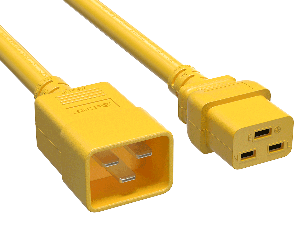 C20 to C19 Extension Jumper Cord, 12AWG 20A Yellow, UL | Data Center ...