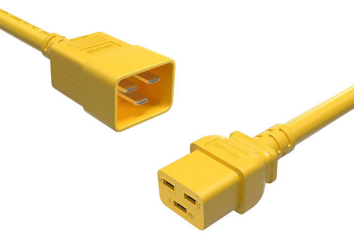 CompuCablePlusUSA IEC 60320 C20 to C19 Heavy Duty Extension Jumper Cord Yellow Color.