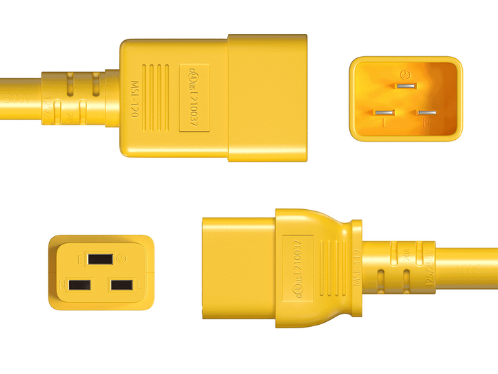CompuCablePlusUSA IEC 60320 C20 to C19 Heavy Duty Extension Jumper Cord Yellow Color.