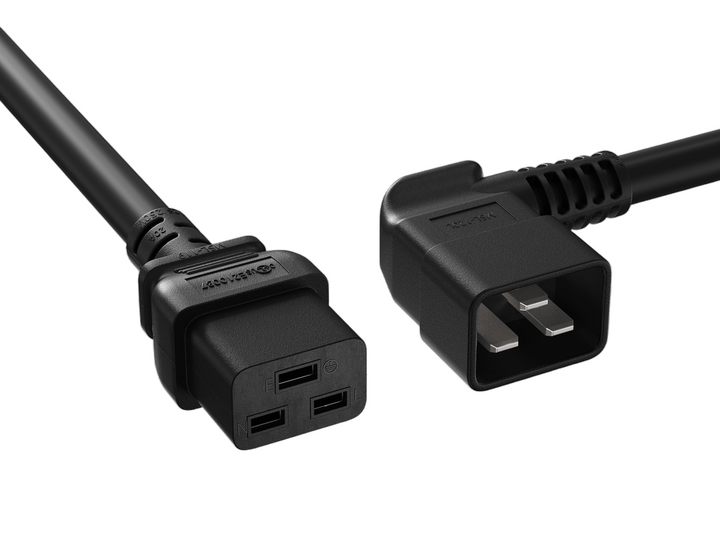 CompuCablePlusUSA.com IEC 60320-Left-Angled C20 to C19 Heavy Duty Server Power Cord, 12AWG, Black Color.