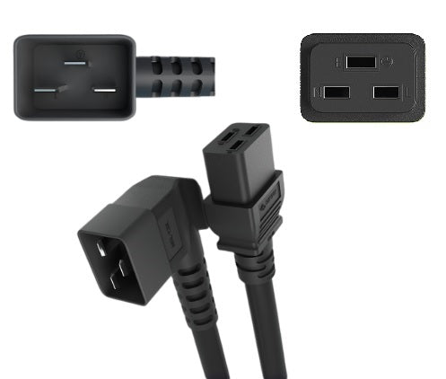 CompuCablePlusUSA.com IEC 60320-Left-Angled C20 to C19 Heavy Duty Server Power Cord, 12AWG, Black Color.