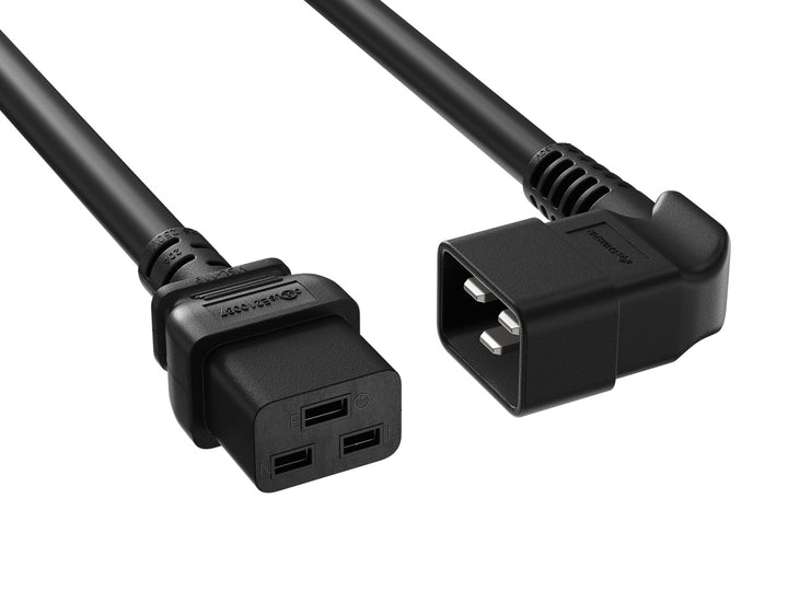 CompuCablePlusUSA.com IEC 60320 C20 Right Angle to C19 Heavy Duty Server Power Cord, 12AWG, Black Color.