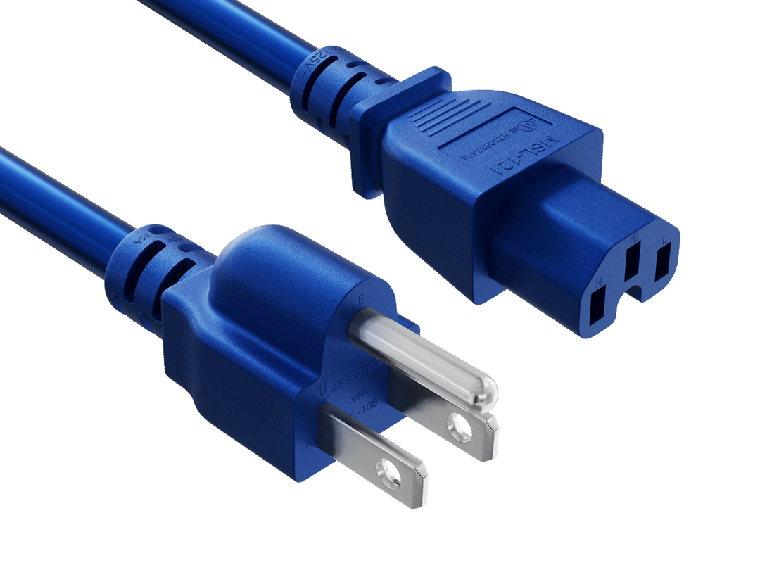 CompuCablePlusUSA NEMA 5-15P to IEC 60320 C15 Heavy-Duty Power Cord Blue Color.