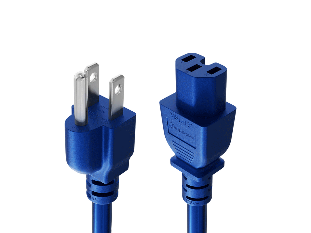 CompuCablePlusUSA NEMA 5-15P to IEC 60320 C15 Heavy-Duty Power Cord Blue Color.