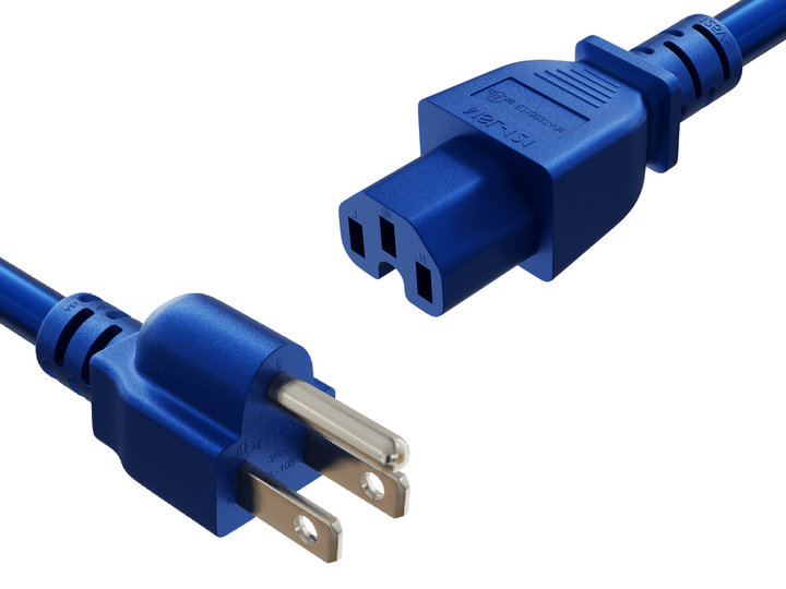 CompuCablePlusUSA NEMA 5-15P to IEC 60320 C15 Heavy-Duty Power Cord Blue Color.