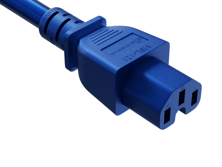 CompuCablePlusUSA IEC 60320 C15 Heavy-Duty Power Cord Blue Color.