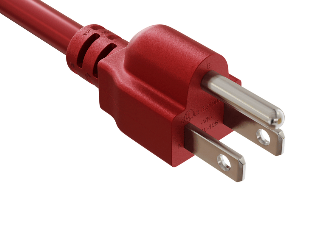 CompuCablePlusUSA NEMA 5-15P Heavy-Duty Power Cord Red Color.