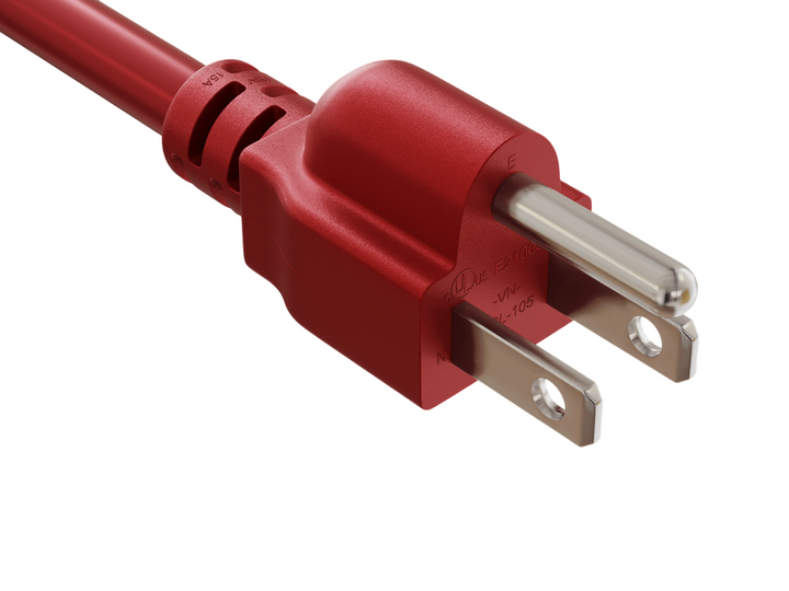 CompuCablePlusUSA NEMA 5-15P Heavy-Duty Power Cord Red Color.