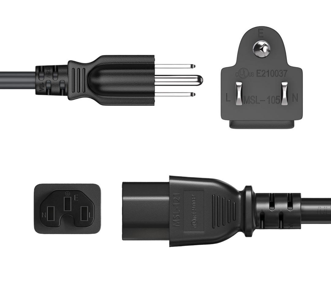 CompuCablePlusUSA NEMA 5-15P to IEC 60320 C15 Heavy-Duty Power Cord Black Color.