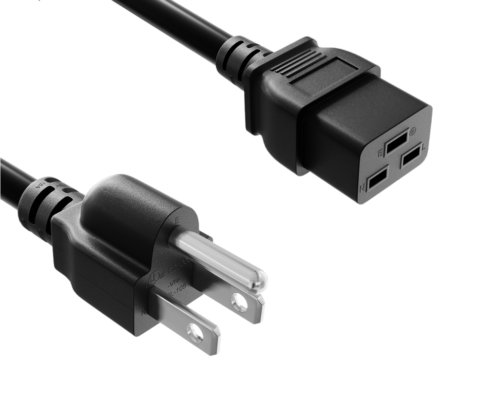 NEMA 5-15P to C19 Power Cord 14 AWG 15A/125V UL Listed Server