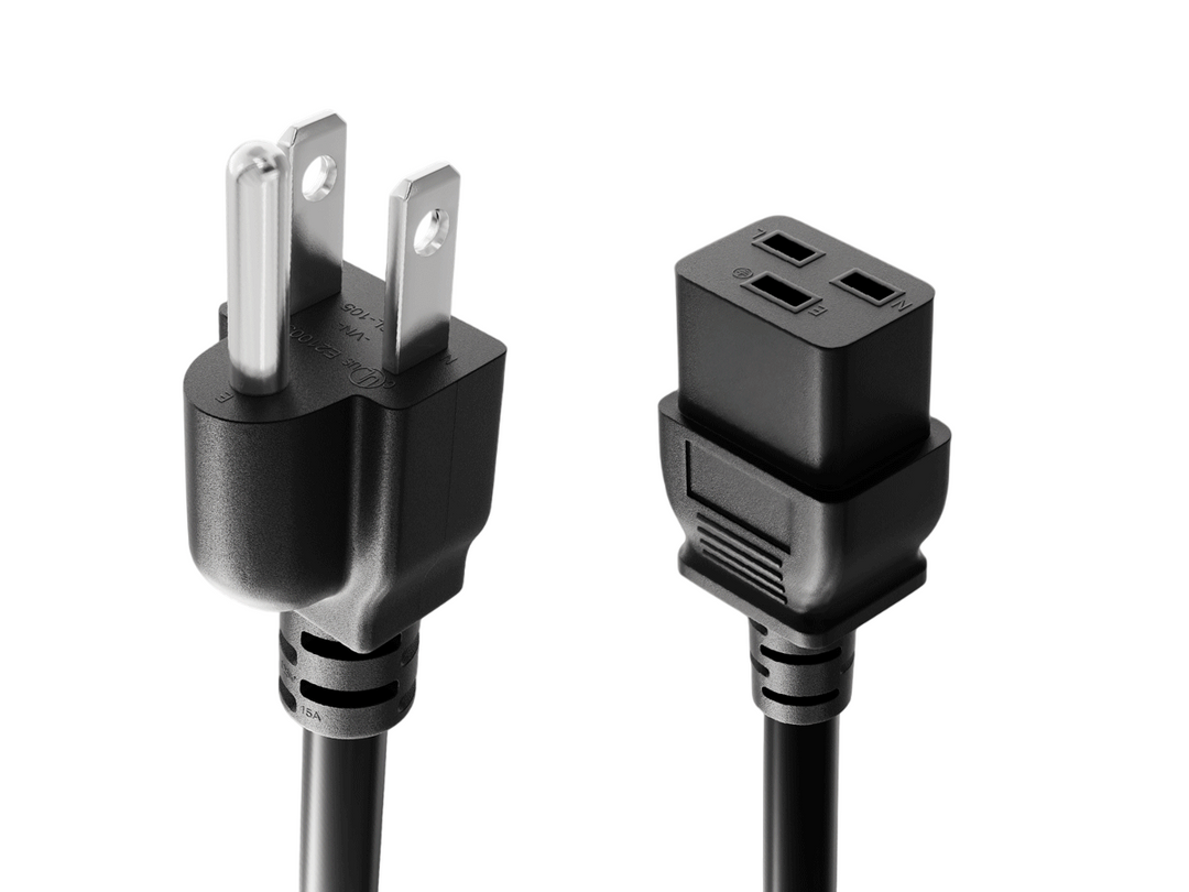 CompuCablePlusUSA NEMA 5-15P to IEC 60320 C19 Heavy Duty Power Cord Black Cord.
