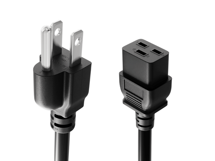 CompuCablePlusUSA NEMA 5-15P to IEC 60320 C19 Heavy Duty Power Cord Black Cord.