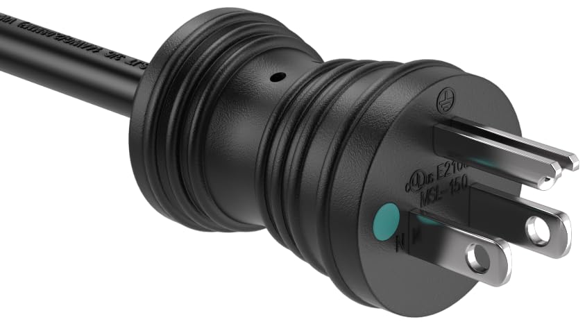 NEMA 5-15P Black electrical plug on a white background