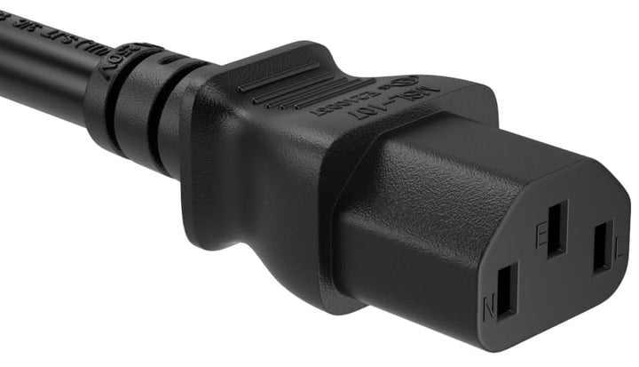 C13 Black electrical plug on a white background