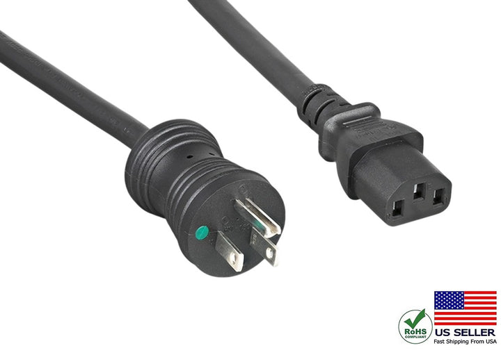 CompuCablePlusUSA NEMA 5-15P to C13 Hospital Grade Power Cord – 16AWG SJT, 13A/125V, UL Certified, Black, 3/6/10/15 FT