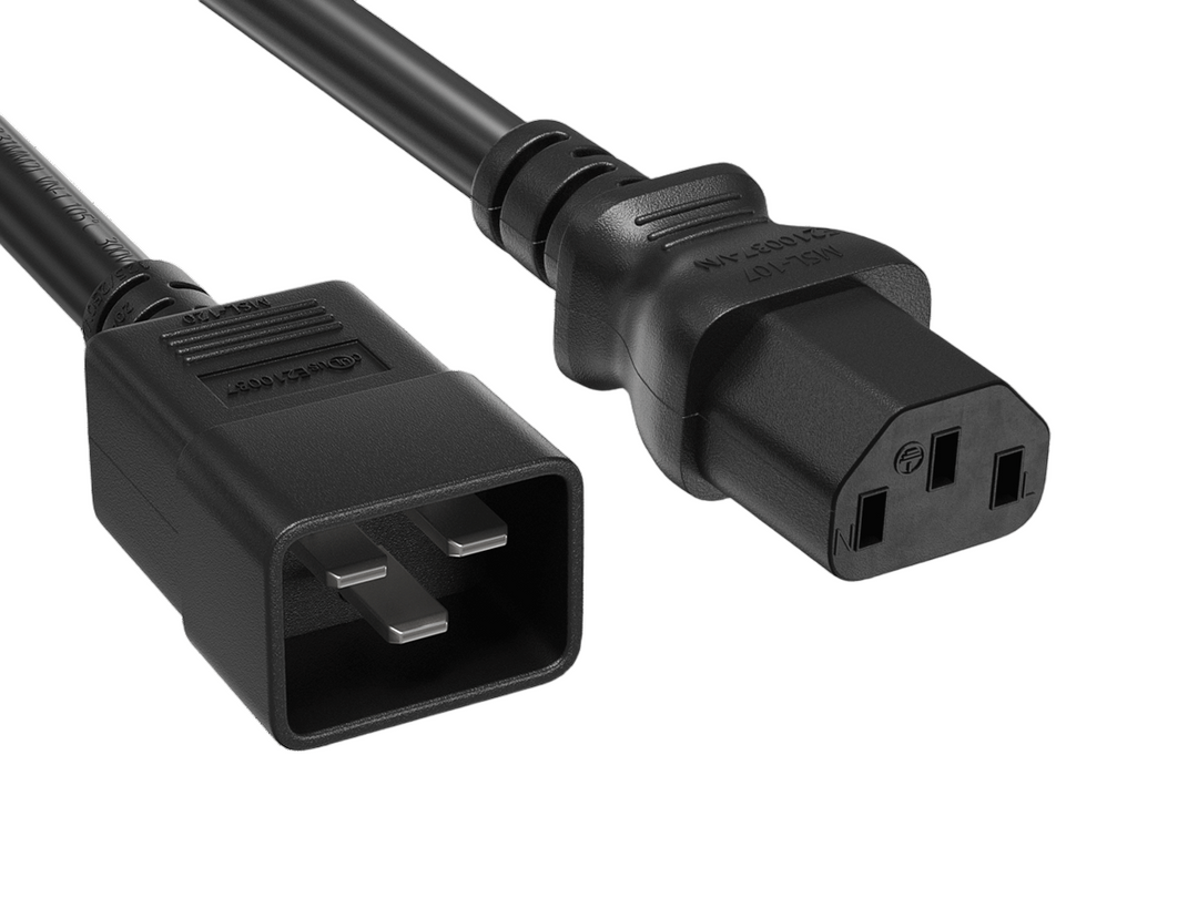 CompuCablePlusUSA IEC 60320 C20 to C13 Extension Jumper Power Cord Black Color.