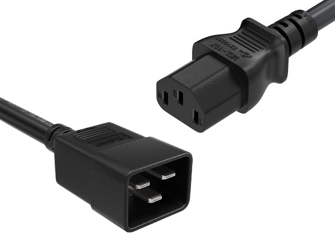 CompuCablePlusUSA IEC 60320 C20 to C13 Extension Jumper Power Cord Black Color.