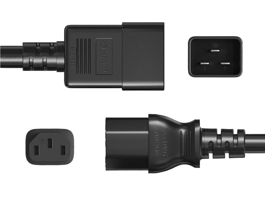 CompuCablePlusUSA IEC 60320 C20 to C13 Extension Jumper Power Cord Black Color.