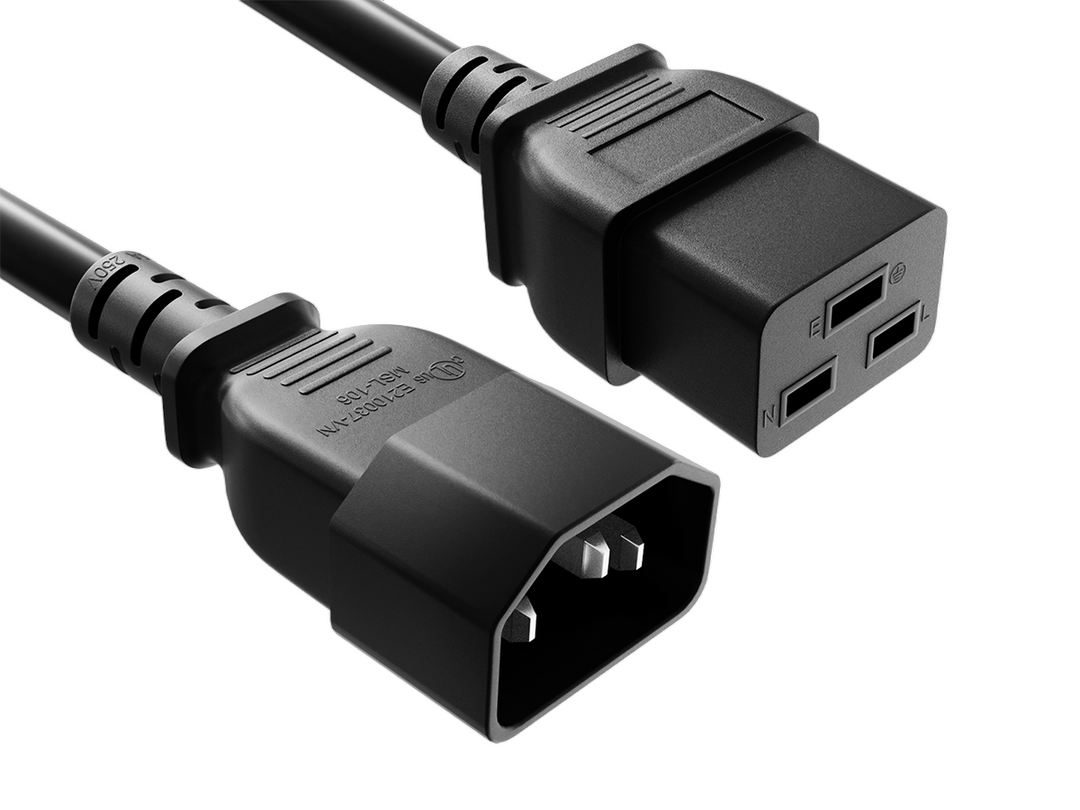 CompuCablePlusUSA IEC 60320 C14 to C19 Heavy Duty Data Center Jumper Cord Black Color.