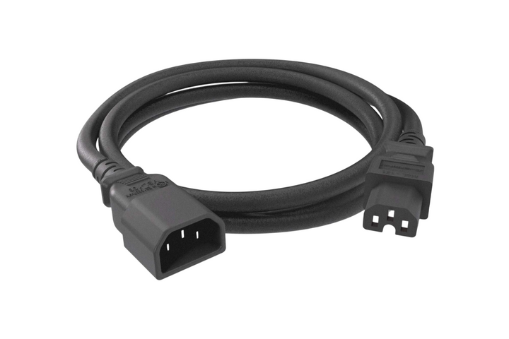 CompuCablePlusUSA IEC 60320 C14 to C15 High-Temp Extension Jumper Cord Black Color.