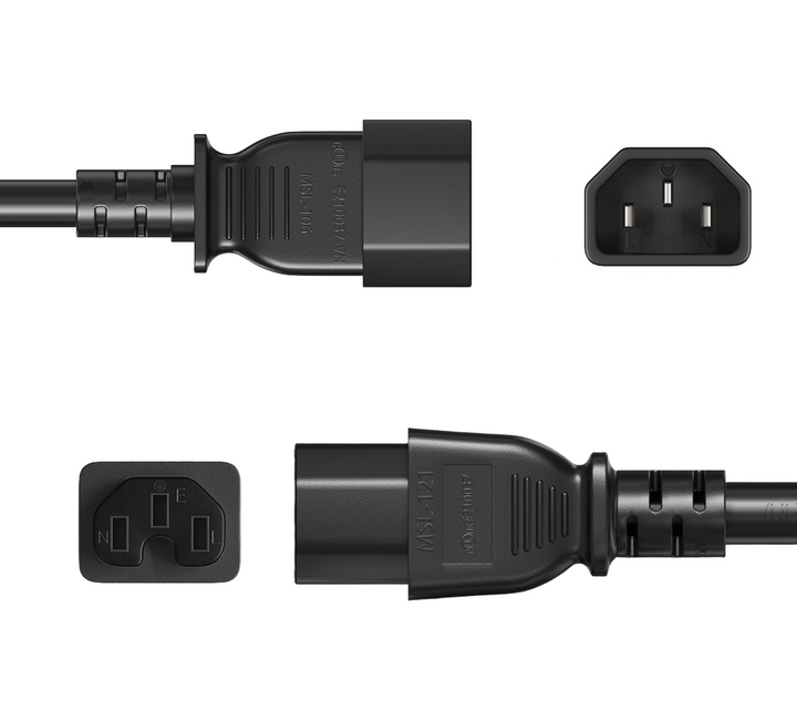 CompuCablePlusUSA IEC 60320 C14 to C15 High-Temp Extension Jumper Cord Black Color.