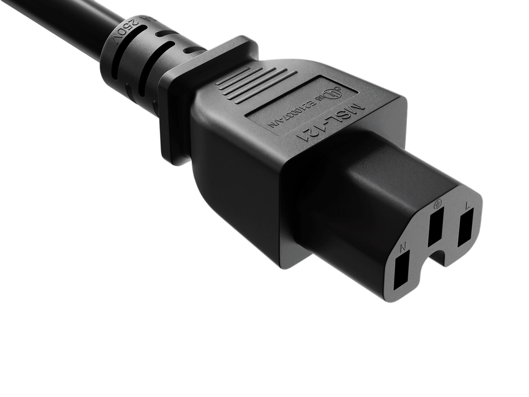 CompuCablePlusUSA IEC 60320 C15 High-Temp Extension Jumper Cord Black Color.