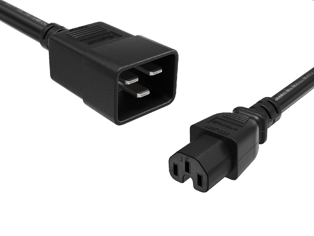 CompuCablePlusUSA IEC 60320 C20 to C15 Heavy Duty Jumper Cord Black Color.