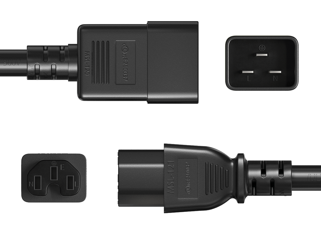 CompuCablePlusUSA IEC 60320 C20 to C15 Heavy Duty Jumper Cord Black Color.