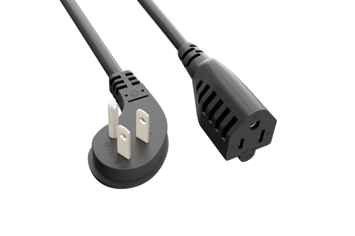 CompuCablePlusUSA.com Low-Profile Flat Plug NEMA 5-15P to 5-15R Extension Cord, 16AWG, Black Color.