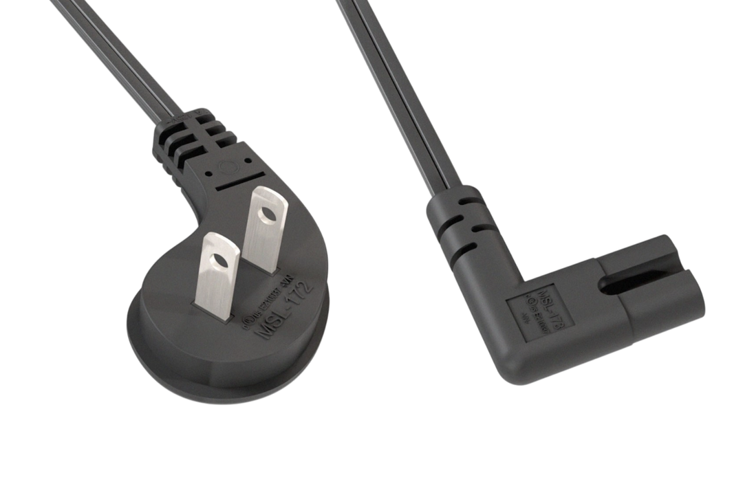 CompuCablePlusUSA Ultra Low Profile 45˚ Angled NEMA 1-15P to C7 Right Angle Non-Polarized Figure-8 Power Cord .