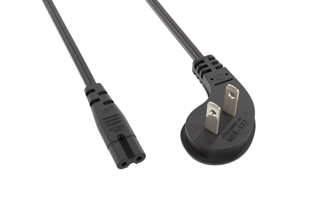 CompuCablePlusUSA Ultra Low Profile 45° Angled NEMA 1-15P to C7 Non-Polarized Figure-8 Power Cord 